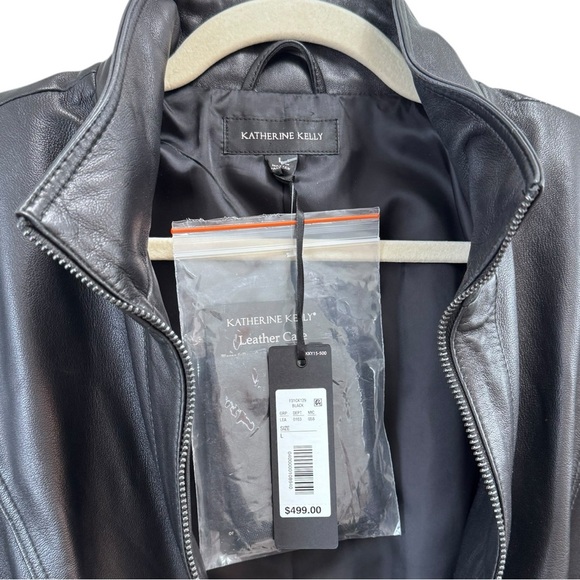 NWT Katherine Kelly Genuine Lamb Leather Zip front Jacket Size Large Black - Picture 6 of 7